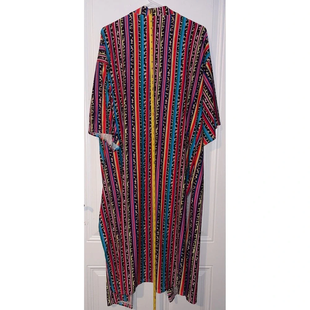 Vibrant Southwest Aztec Print Long Kimono Duster Cardigan Boho Tribal SZ UNKNOWN - Picture 5 of 12